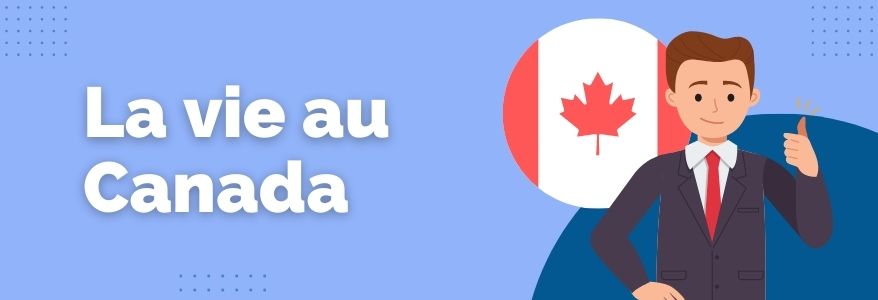 un homme satisfait à coté du drapeau canadien , la vie au Canada pour les résidents