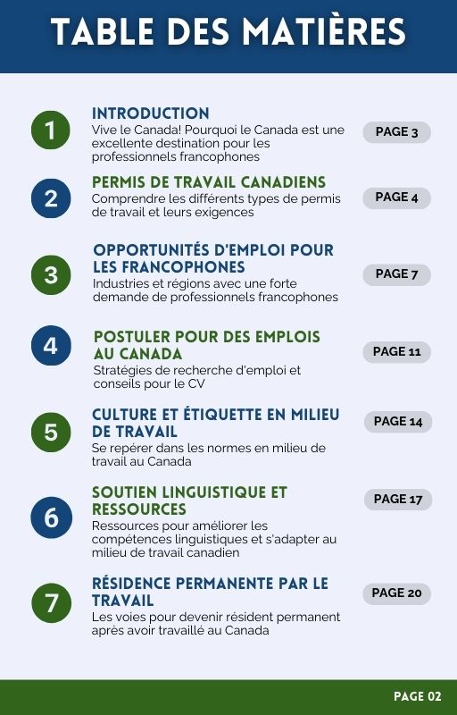 guide complet pour travailler au canada table des matieres